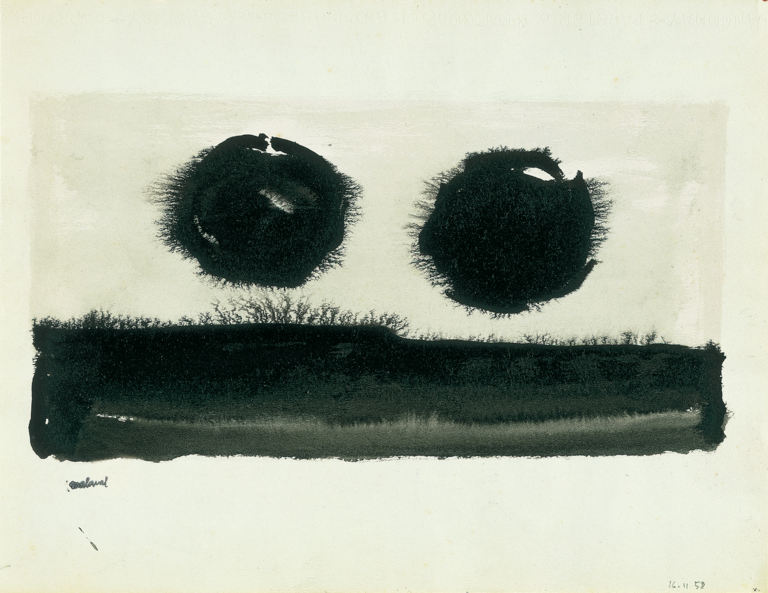 Robert Malaval, deux tâches noires sur fond clair flottant au-dessus d'un sol noir