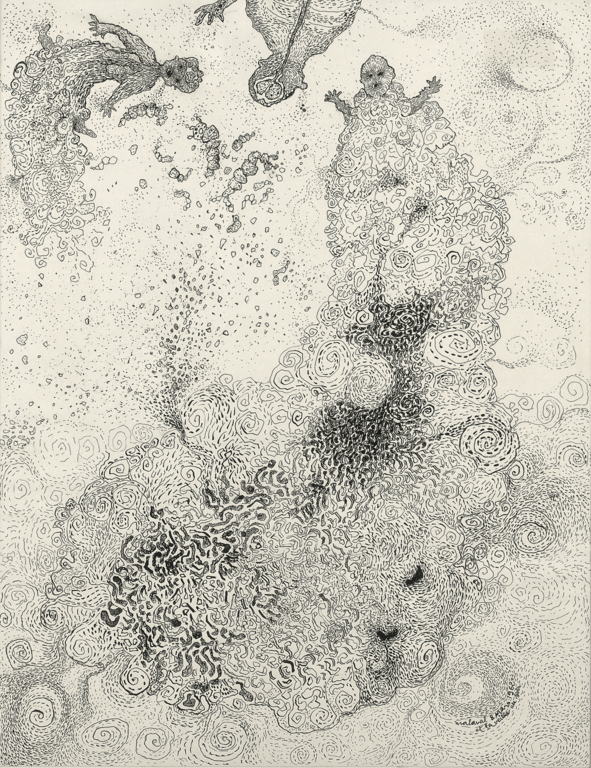 Dessin, encre sur papier, titré "Et la veille au soir"