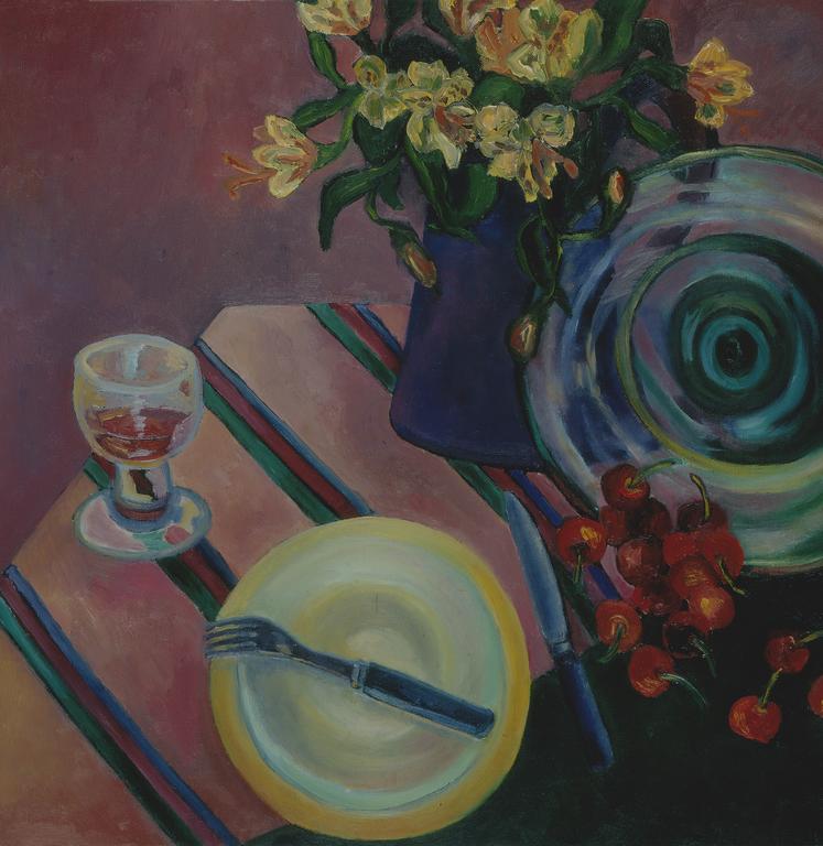 Catalogue raisonné, Brigitte Moreau Serre, Nature morte à l'assiette jaune et au verre de vin