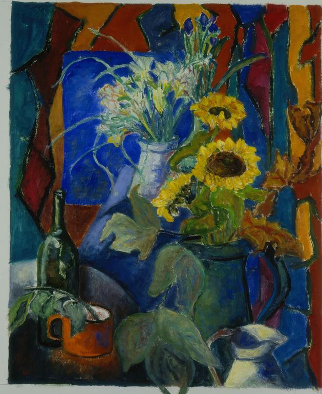 Catalogue raisonné, Brigitte Moreau Serre, Nature morte au vase de tournesols et fleurs blanches
