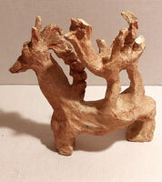 Licorne et oiseau Figurine zoomorphe, terre cuite ou plâtre H=16 cm 
