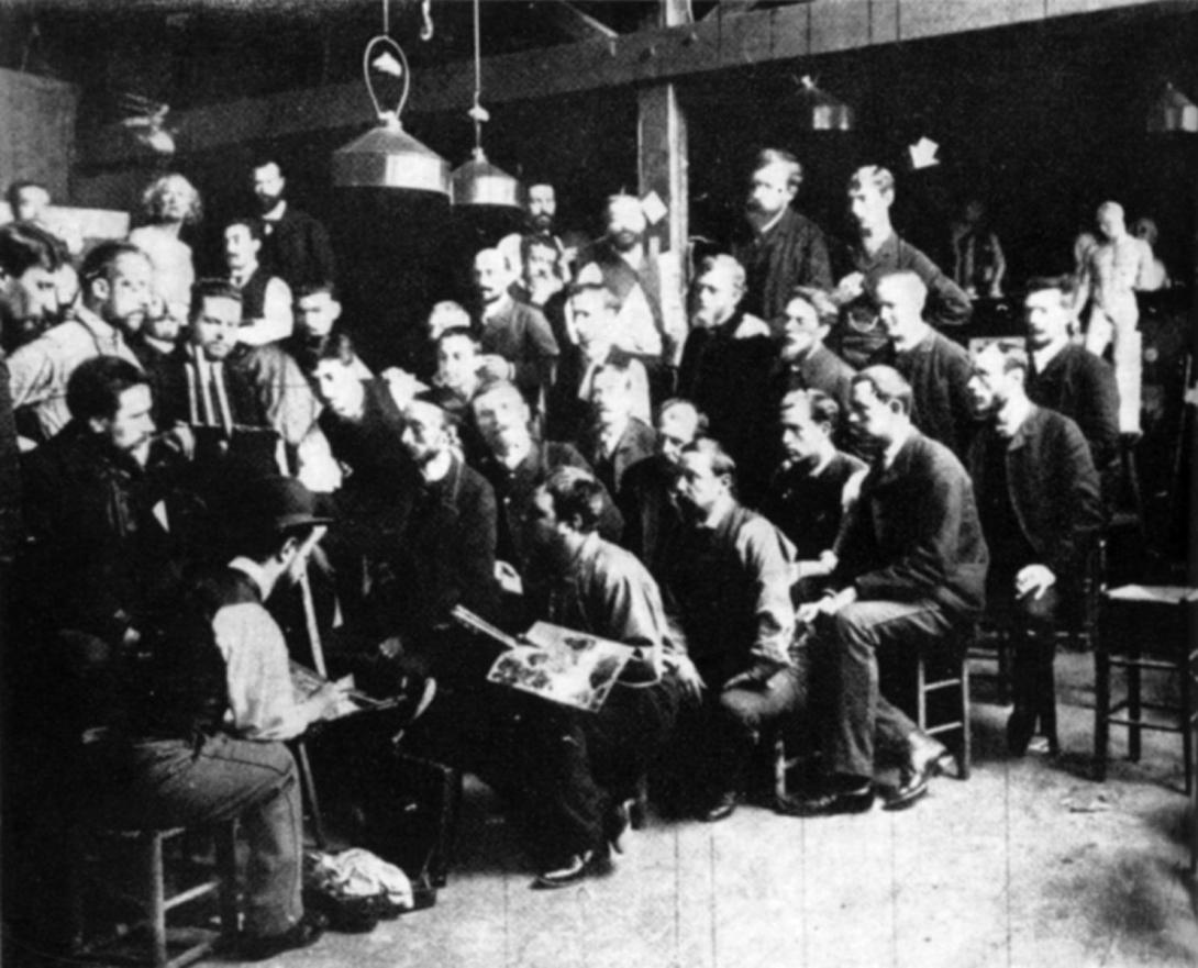 Atelier Cormon vers 1885, avec au premier à gauche, Henri de Toulouse-Lautrec