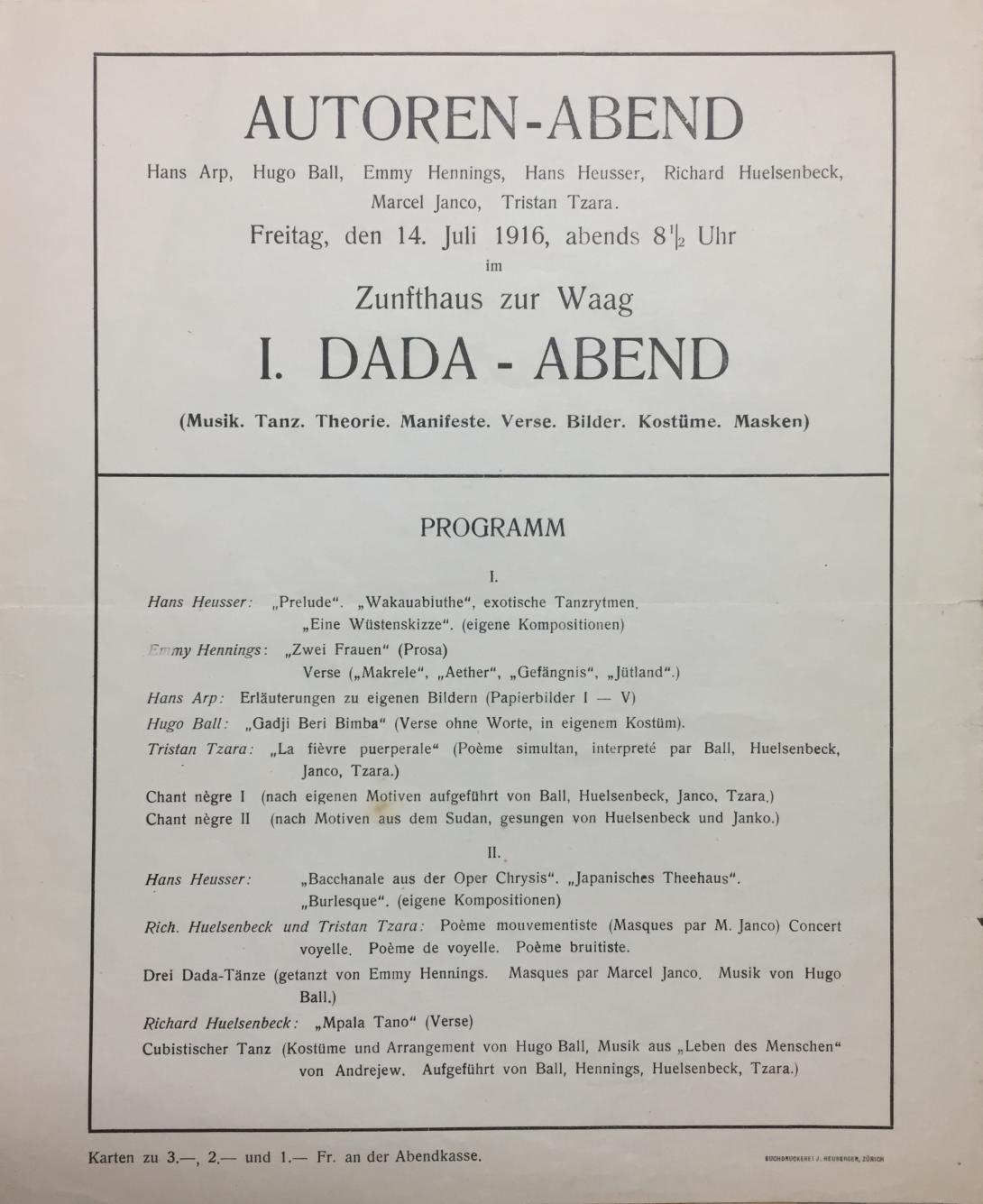 Programme Dada, 14 juillet 1916