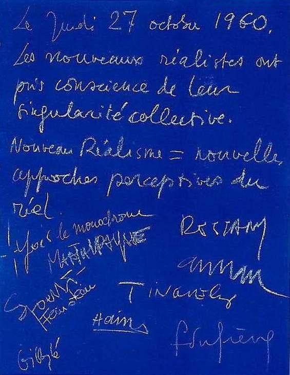 Création du Nouveau Réalisme, signature du manifeste du Nouveau Réalisme